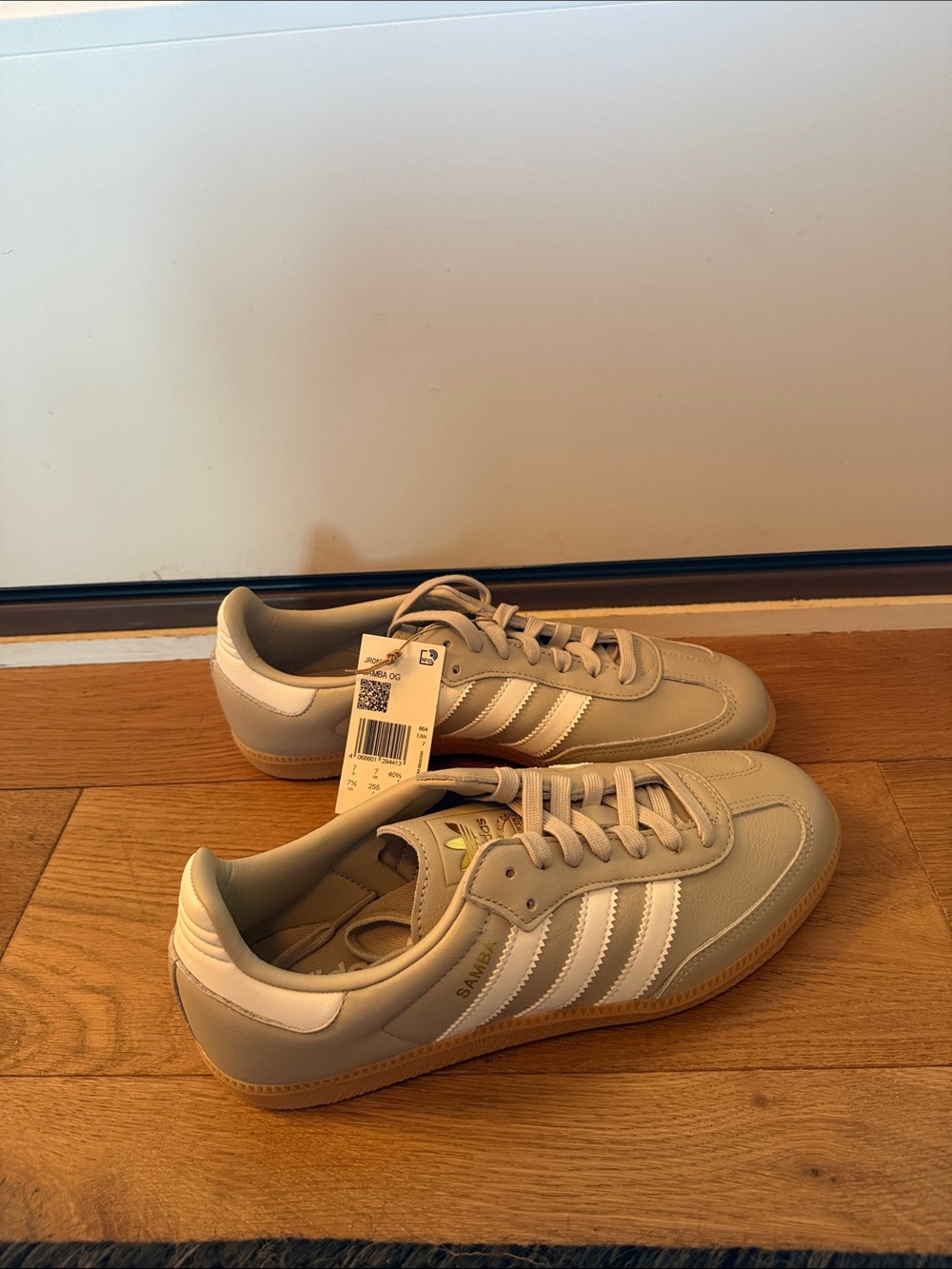 adidas Samba Leather Sneakers - Tan/White with Gum Sole
